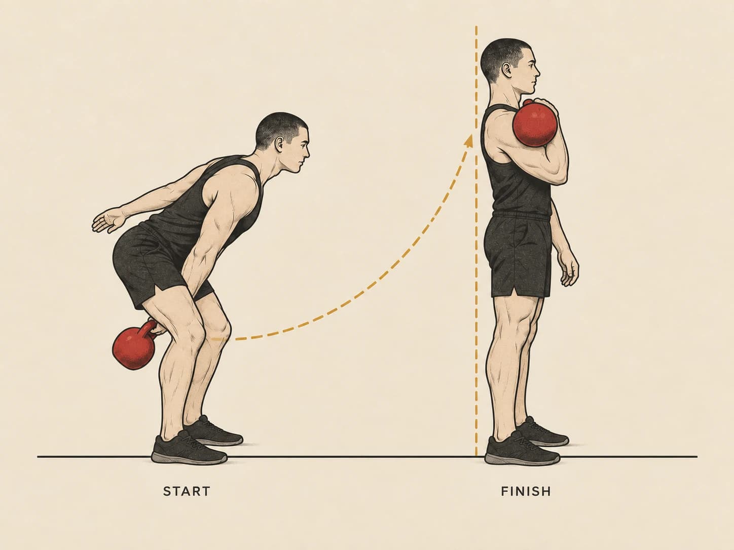 Clean start and finish: hike-pass between the legs, then the bell caught in the rack at the shoulder.